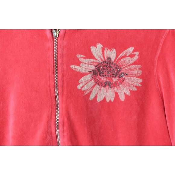 Vintage 2YK Juicy Couture Track Suit Top Sz L Coral Pink Velour Full Zip Pocket - Picture 2 of 13